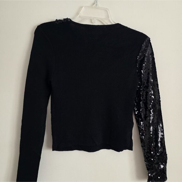 ZARA | Sequined Sweater Top Black Sz S - Picture 3 of 5